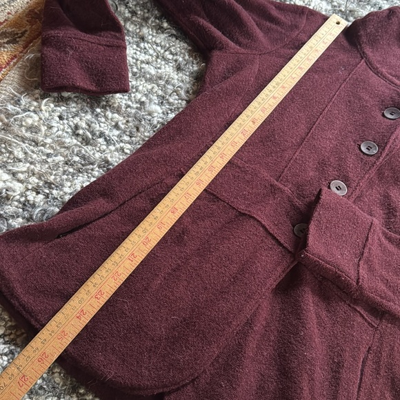 Ibex Reese Cardigan Sweater fitted Jacket Blazer bucle Merino Wool wine Womens M - Picture 8 of 13